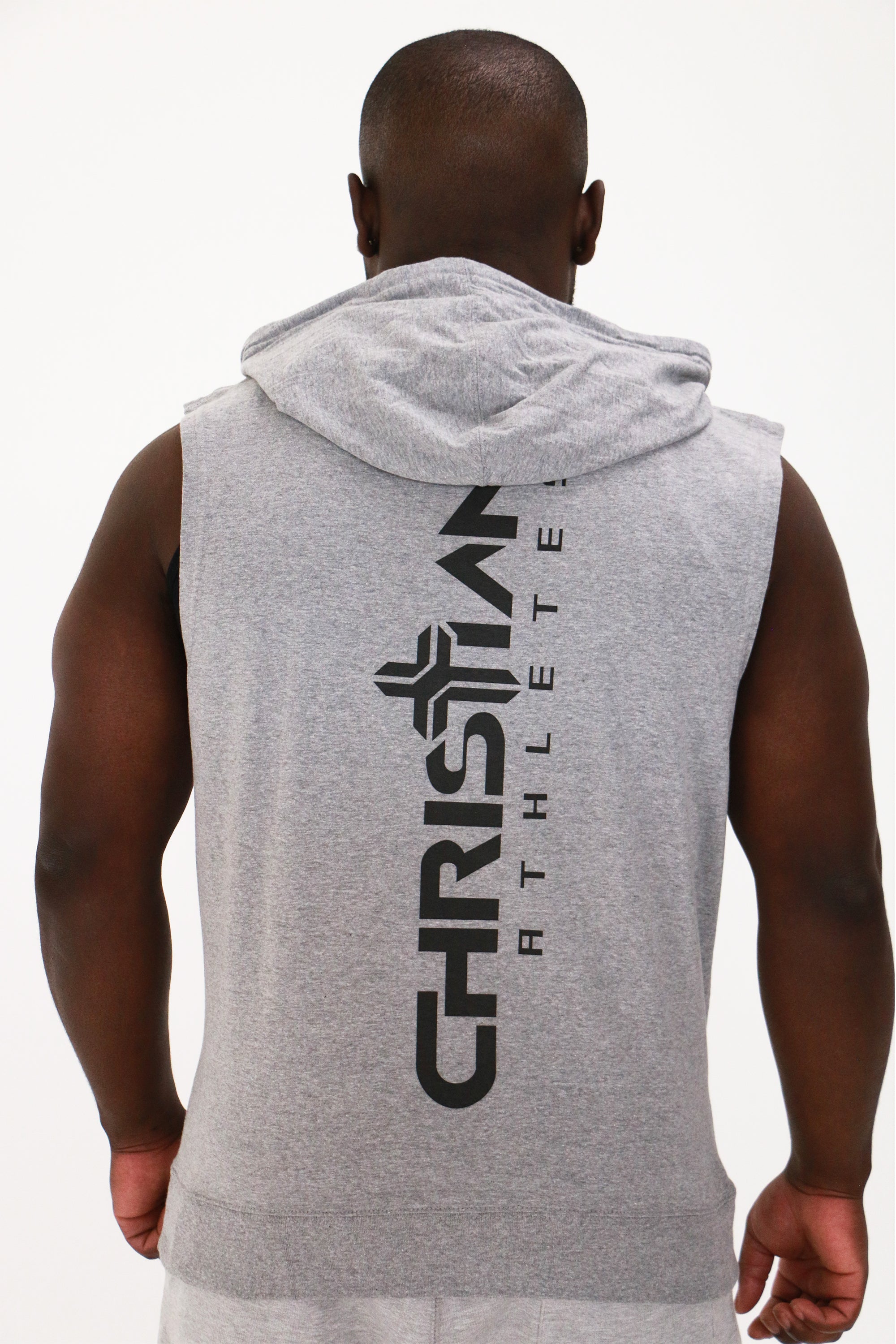Image of Men's Cross Logo Sleeveless Hoodie Grey